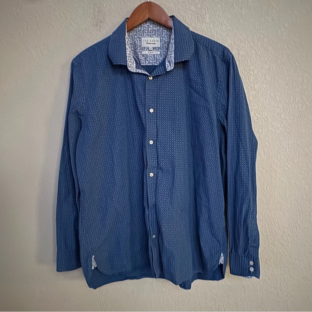 Ted Baker Endurance Men’s Blue Microprint‎ Slim Fit Button Down 17.5 Office Work